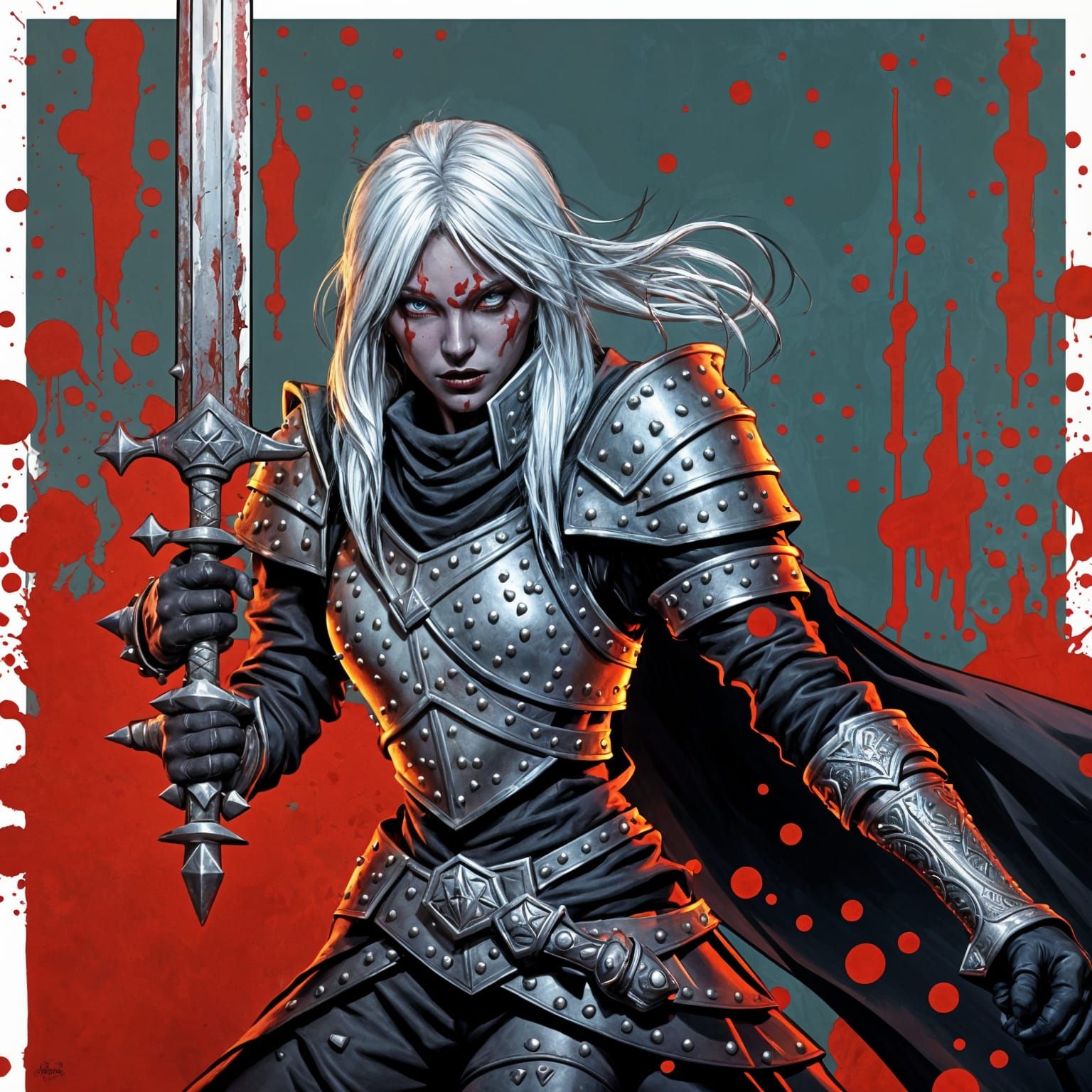 Drow Blood Hunter with Greatsword in Studded Leather