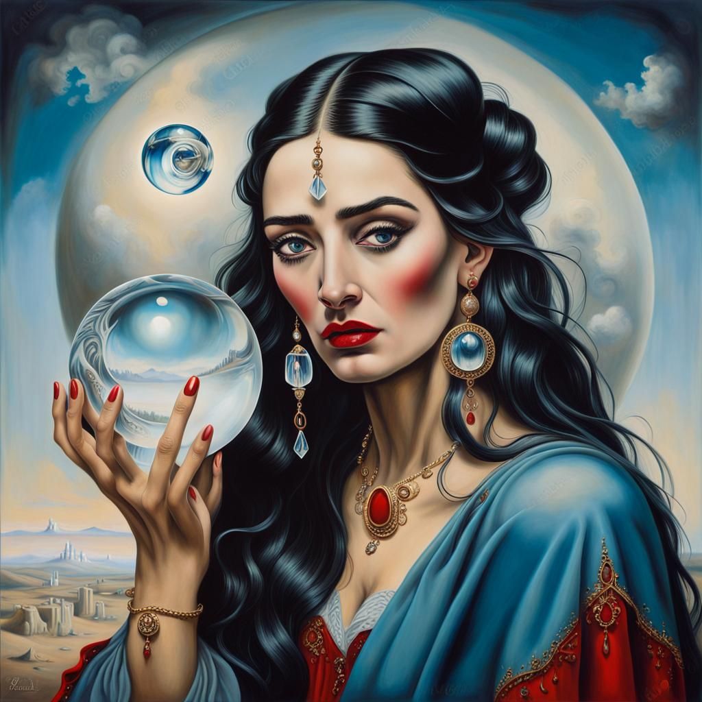 Roma Woman with Crystal Ball in Dali Surrealism
