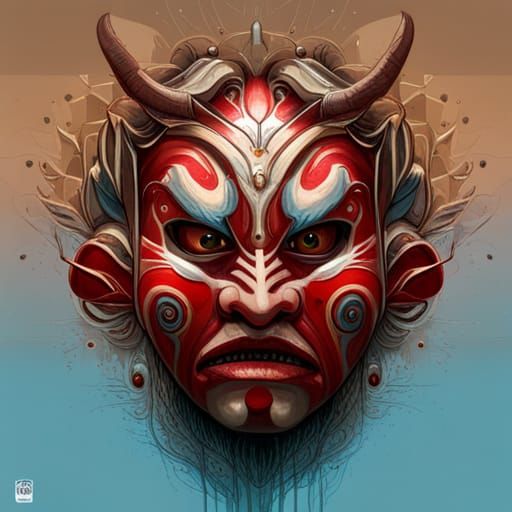 Detailed Portrait of a Kabuki Oni Mask