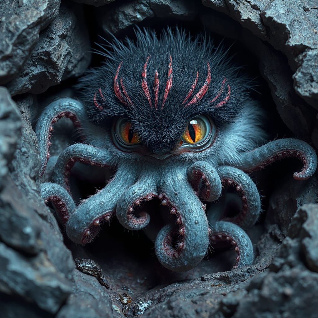 Neon Furry Creature with Tentacles: Digital Art