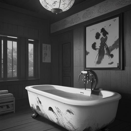 Antique Bathtub in Chinese Ink Wash Painting
