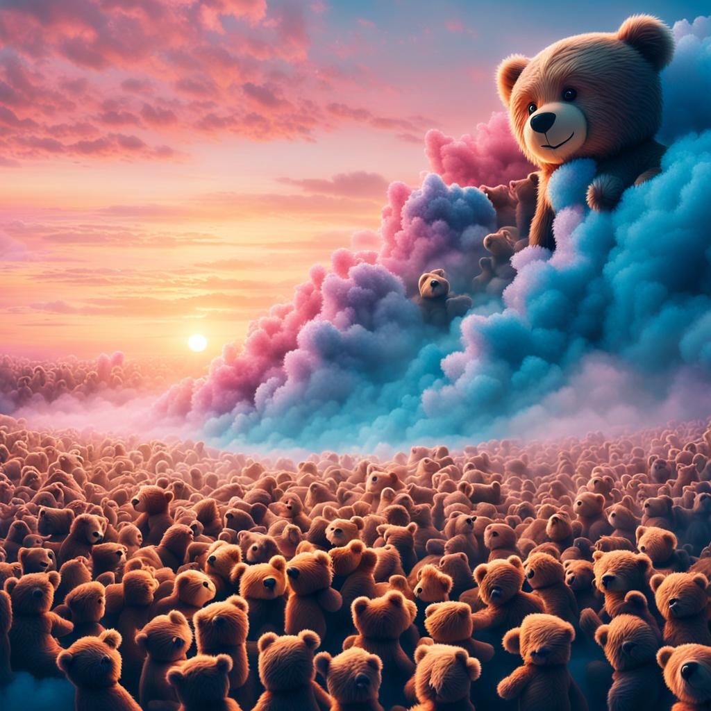 Teddy Bears Flood from Cracked Earth: Surreal Scene