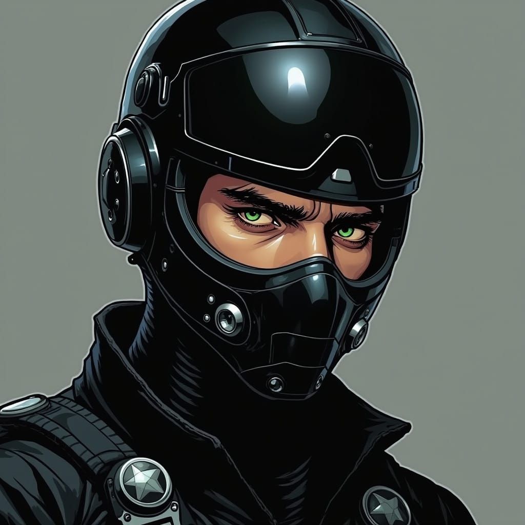 Mysterious Police Officer in Futuristic Black Uniform