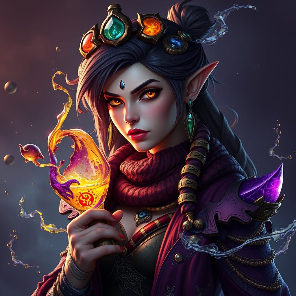 Enigmatic Poison Sorceress in a Realm of Deep Fantasy