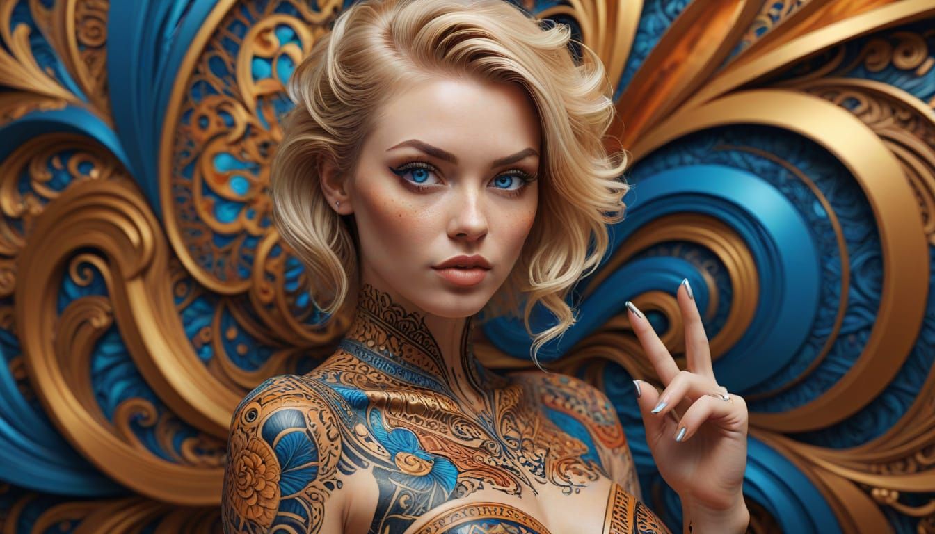 Pin-Up Punk Girl in Optical Illusion Fractal