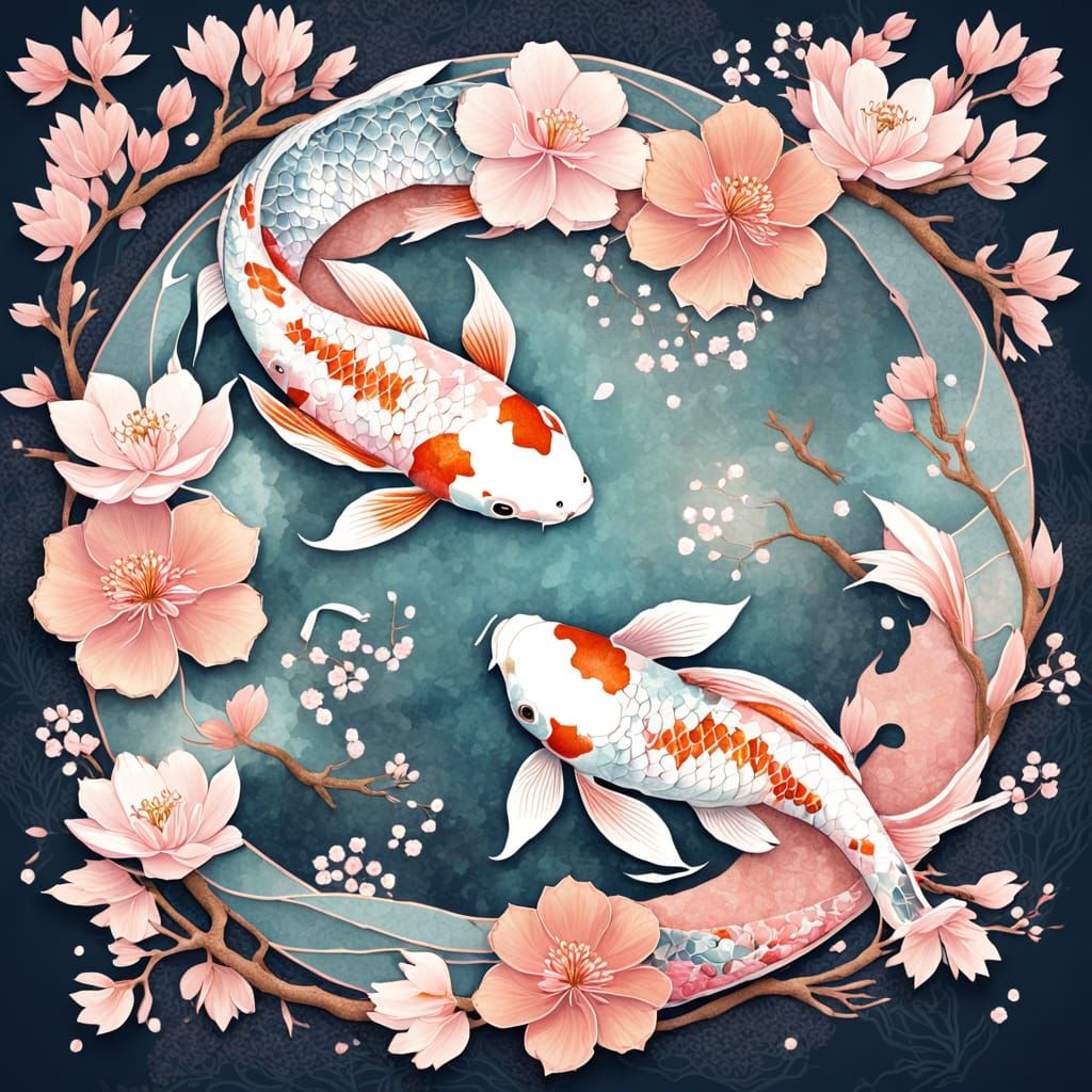 Koi Fish Yin Yang in Sakura Ornament