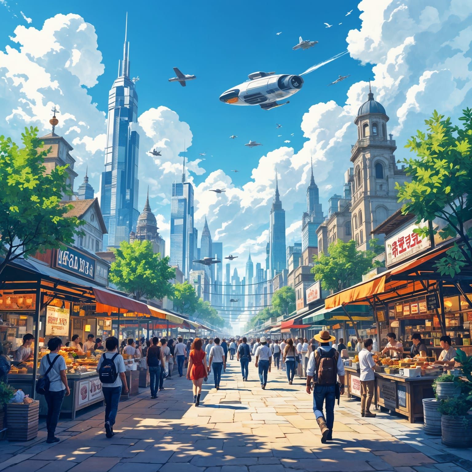 Futuristic Marketplace in Cowboy Bebop Style