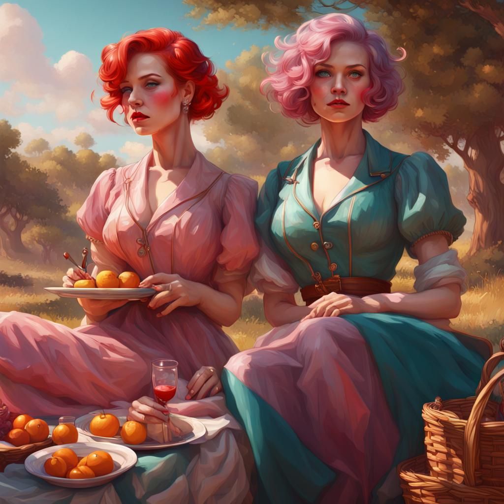 Retro Picnic with Two Stylish Women