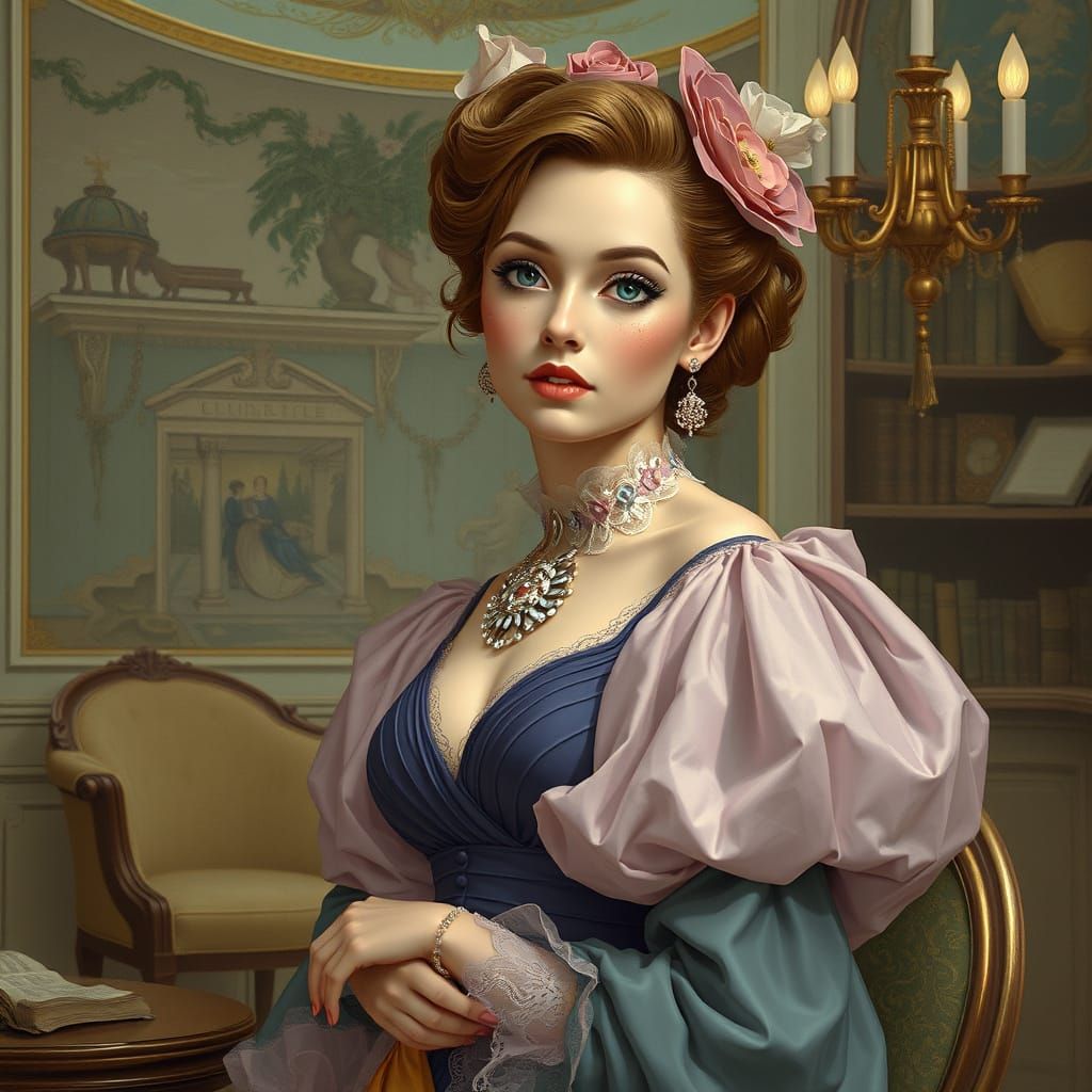 Elegant Woman Portrait in Art Nouveau Style