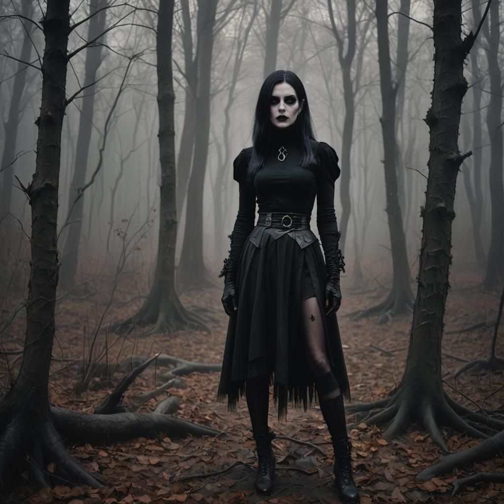 Goth Vampire Girl Portrait in Hyperrealistic Style