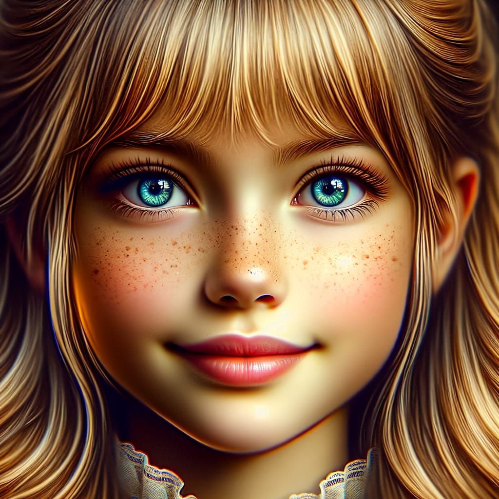 Magical Portrait of Freckled Girl in Double Exposure