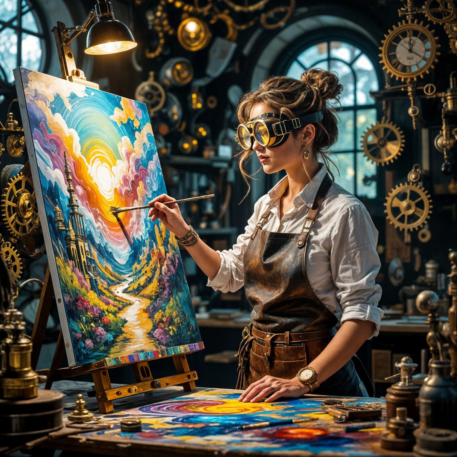 Steampunk Artist Paints Surreal Landscape in Clockwork Studi...