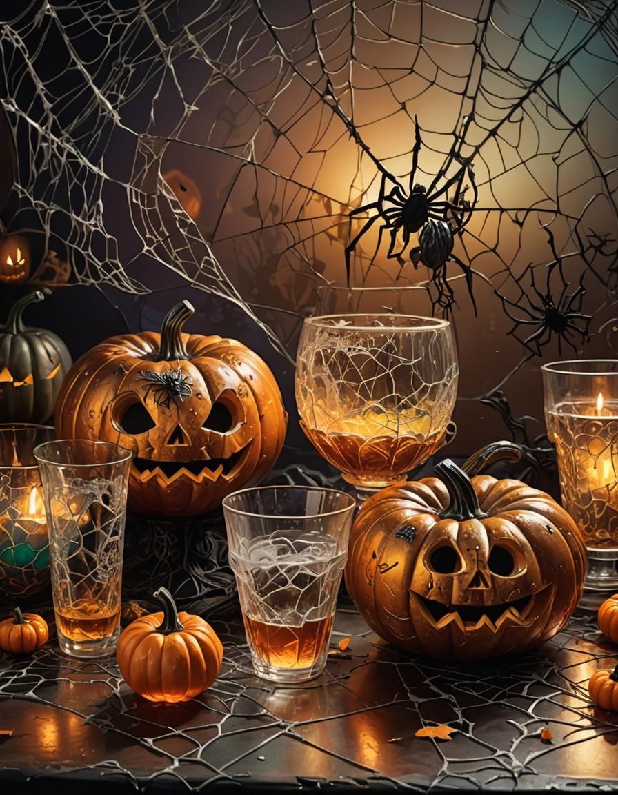 Eerie Halloween Glass Pumpkins in Baroque Style