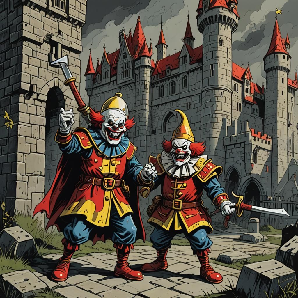 Bozo the Clown as Medieval Executioner in Cartoon Style
