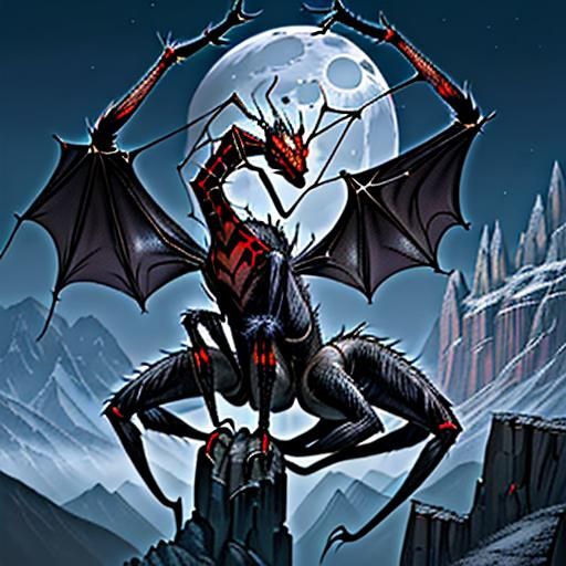 Mystical Spider-Dragon Web in Eerie Landscape