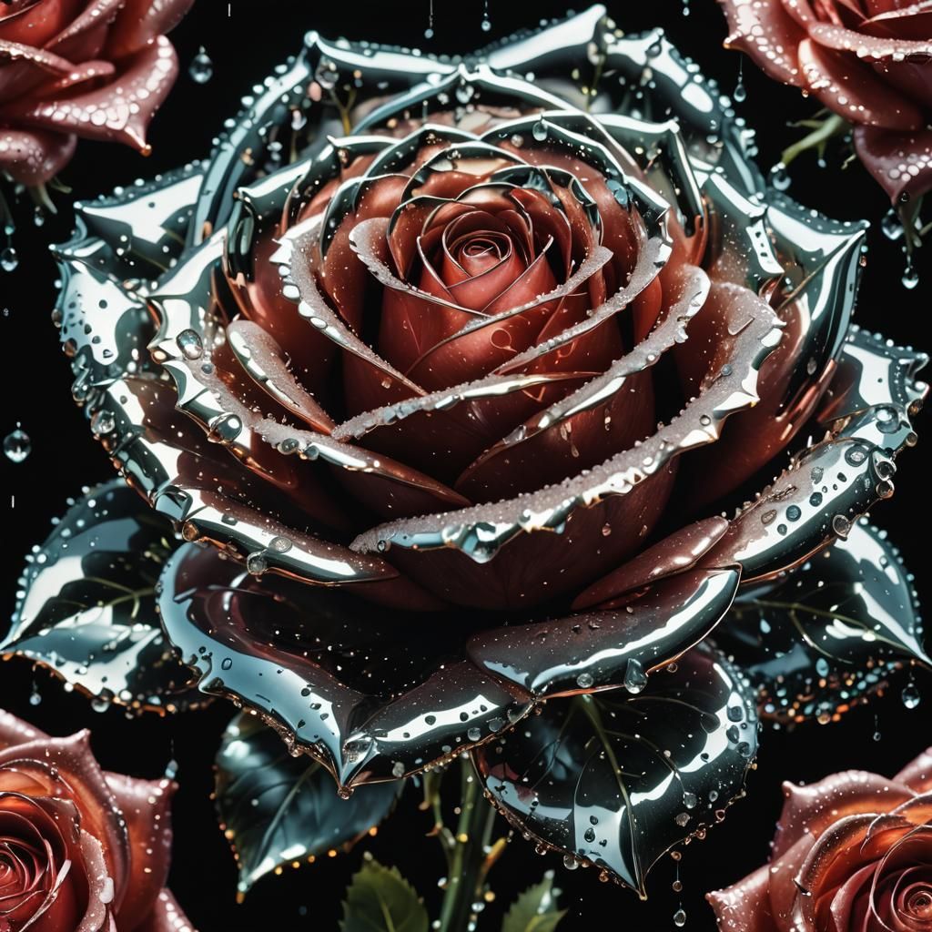 Majestic Chrome Rose with Diamonds and Fractals