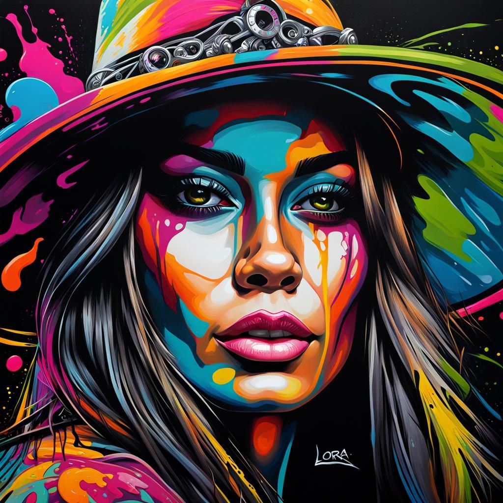 Colorful Witch Portrait in Graffiti Splash Art Style