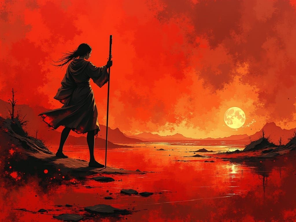 Expressionist Art of Tempestuous Ego in Red and Amber