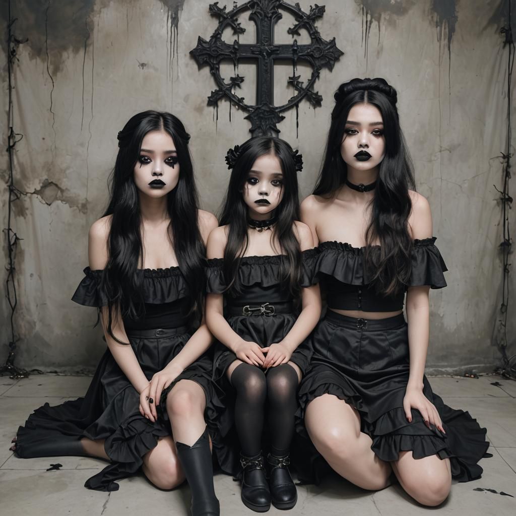 Hyperrealistic Image of Girls in Prayer with Cross