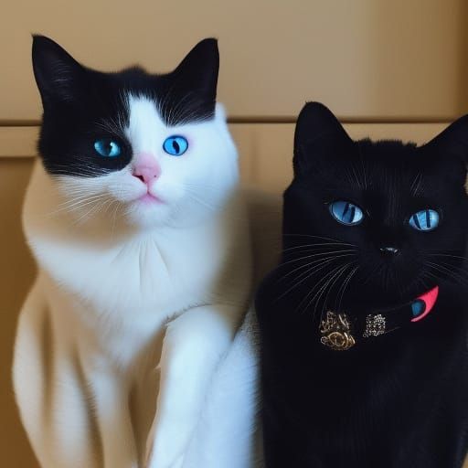 Two cats& they are best friends,& The first one is a black cat with Green eyes& the other cat is a black white tuxedo ca...