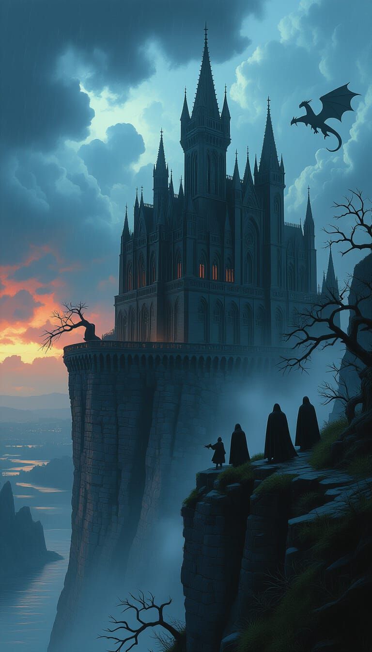 Gothic Castle Under Stormy Sky: Cinematic Dark Fantasy