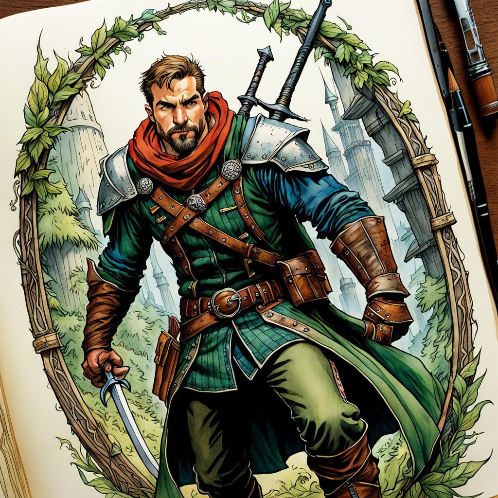 Fantasy Rogue in Detailed Watercolor Storybook Illustration