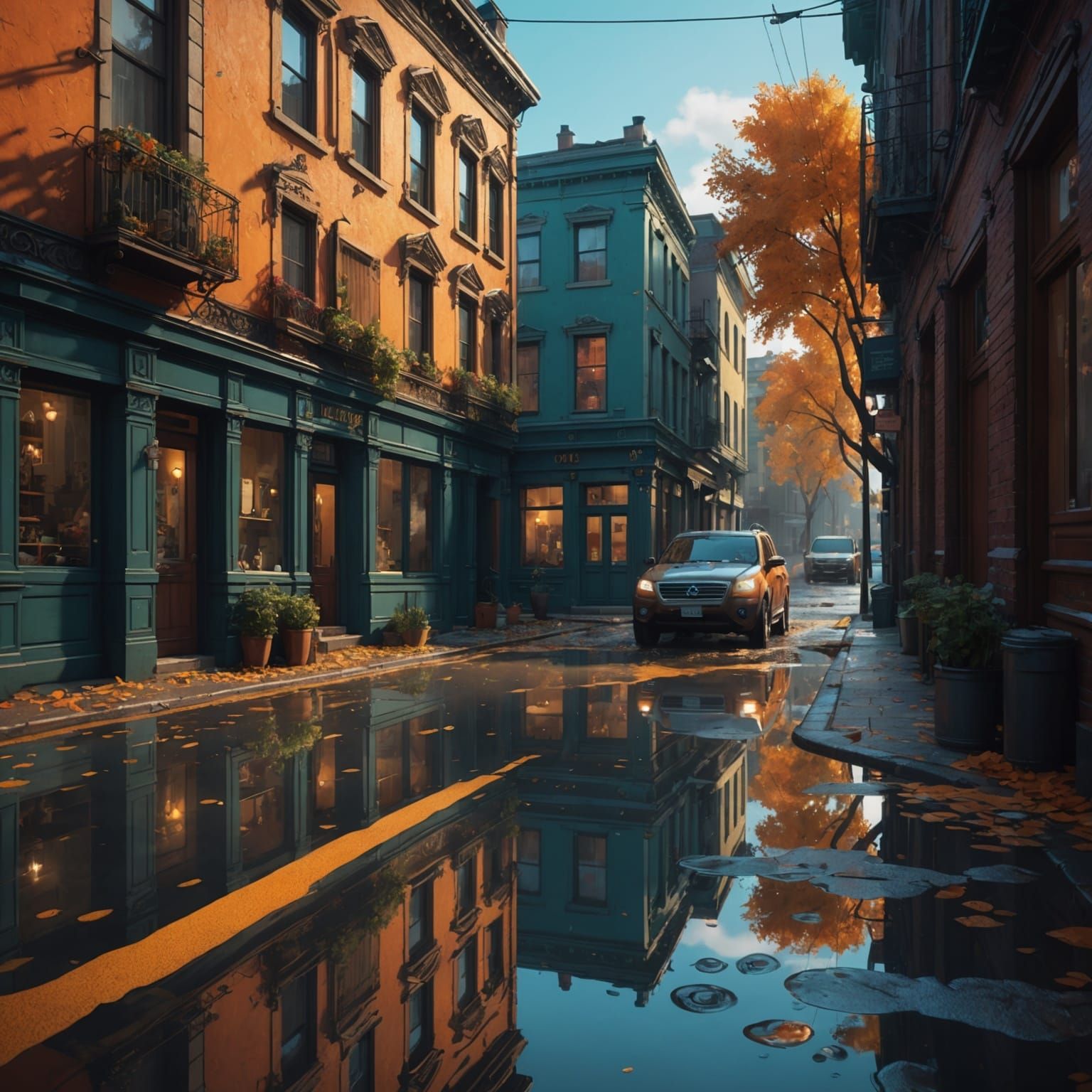 Rainy Cul-de-Sac: Hyperdetailed Digital Concept Art