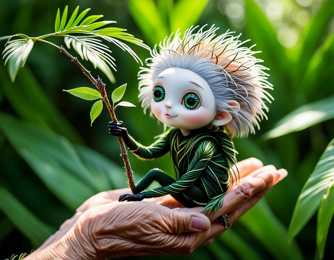 TumbleTwig on Hand: A Macro Fantasy Creature