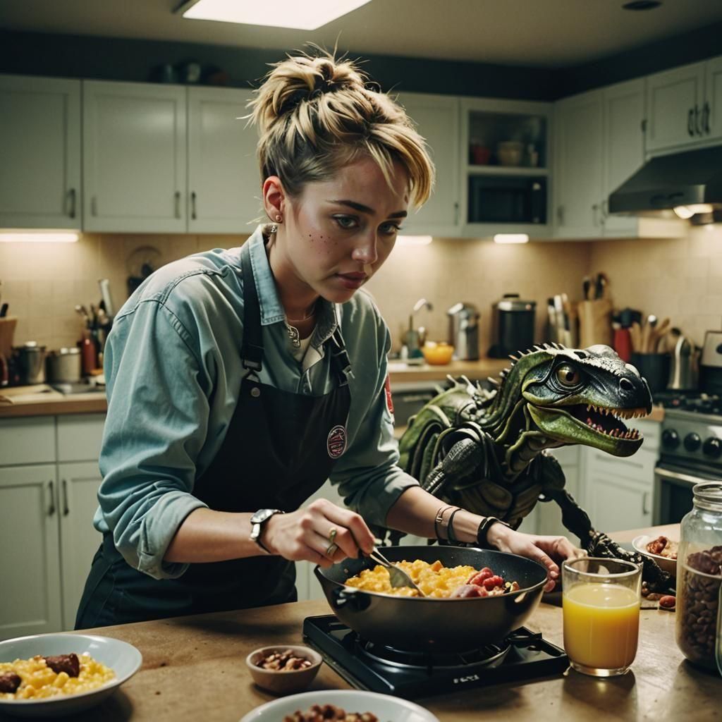 Miley Cyrus Cooks for Alien Pet: Cinematic Still
