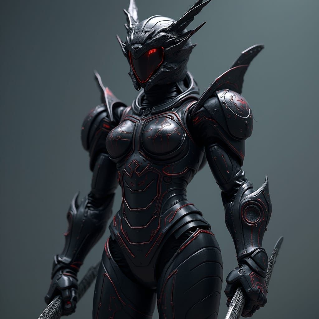 Sci-Fi Mecha Samurai Warrior With Dragon Helmet