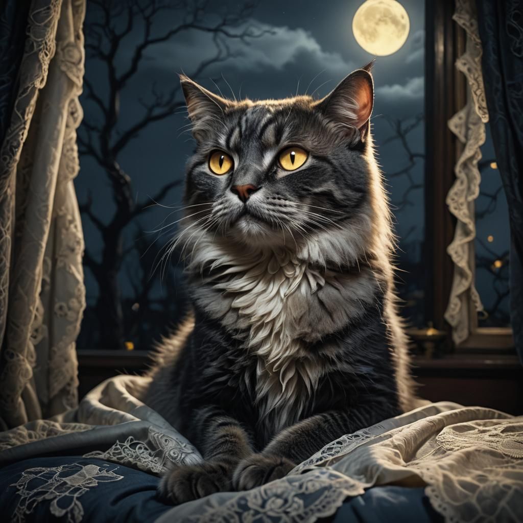 Vampire Cat Portrait in Dark Fantasy Style