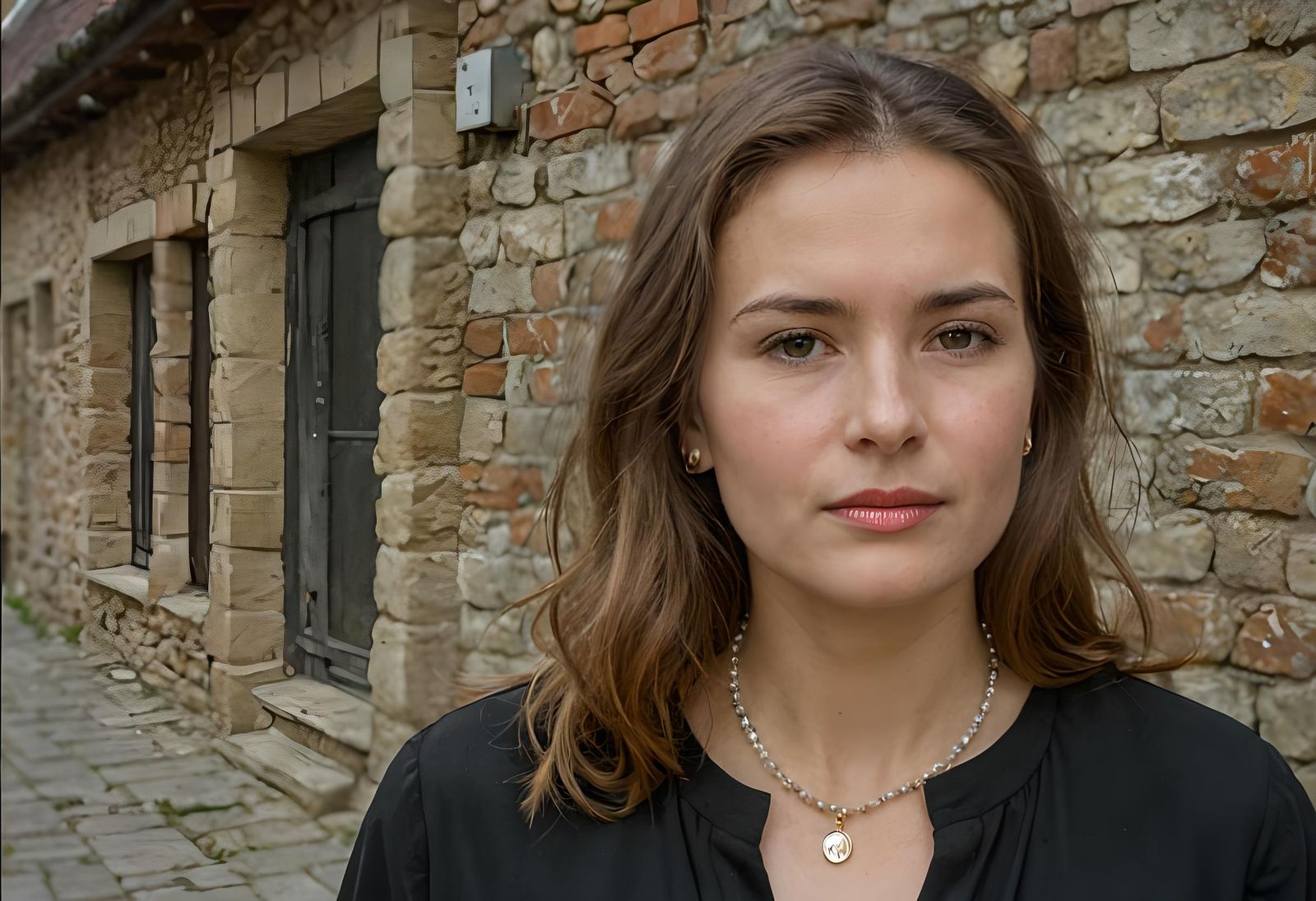 Intense Portrait of Woman in Black Blouse