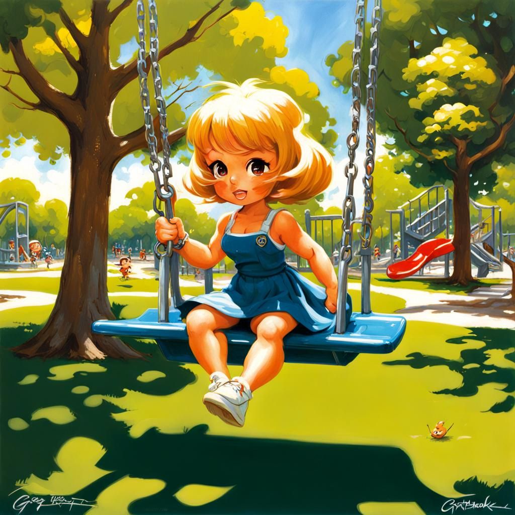 Chibi Playmate in Park, Digital Art Style