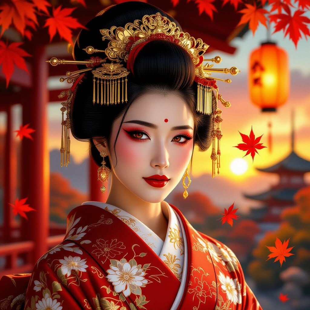 Regal Empress in Golden Sunset: Japanese Royal Portrait