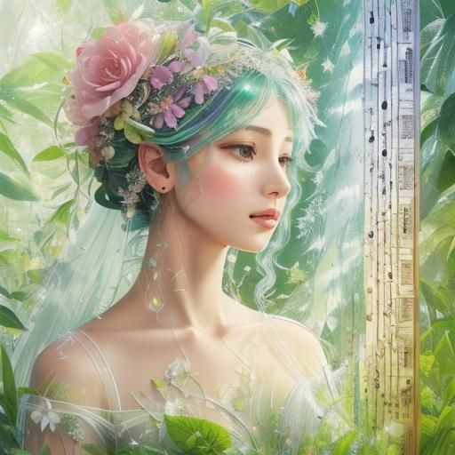 Vintage Fairy in Lush Nature Collage Art