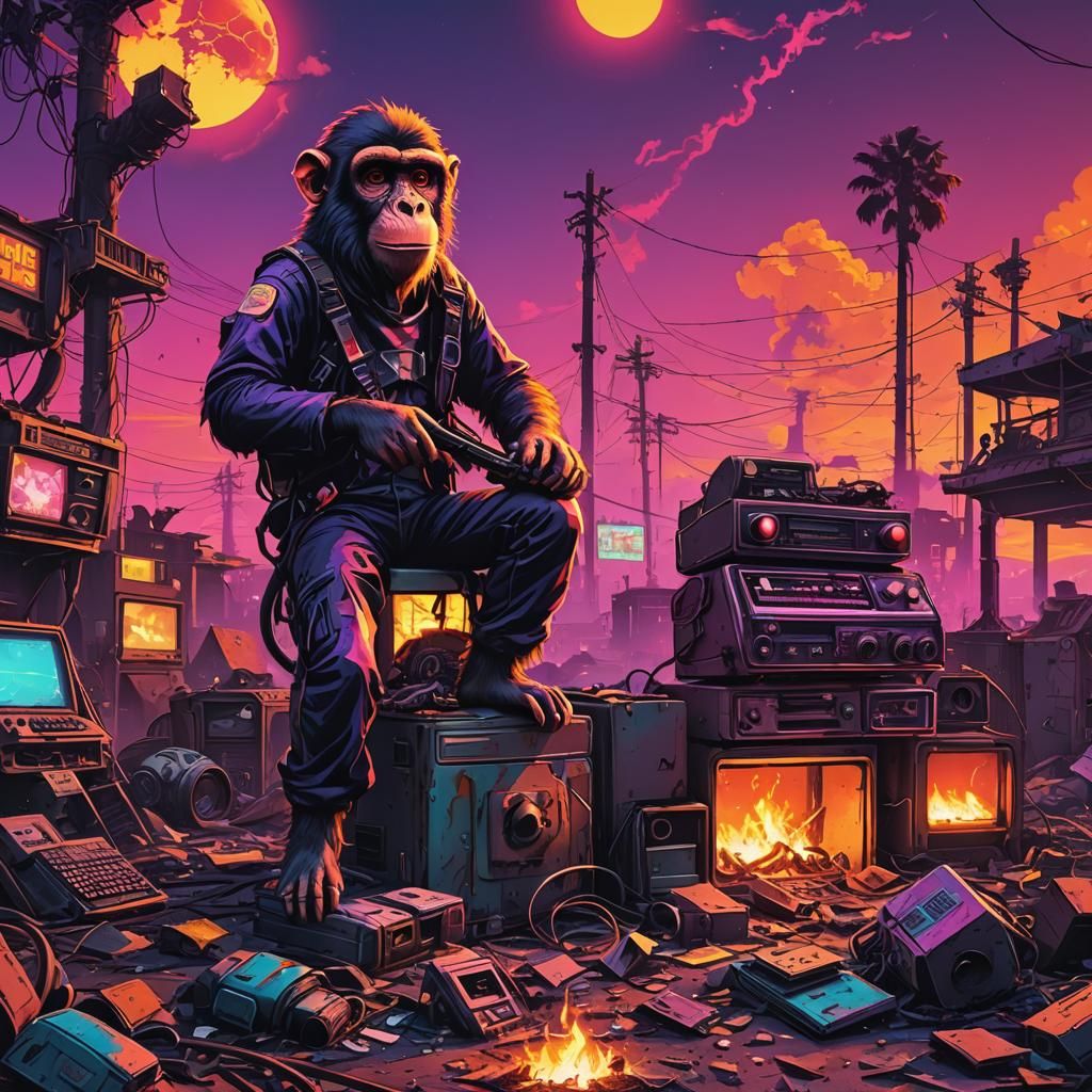 Junk Monkeys in Post-Apocalyptic Synthwave Sunset
