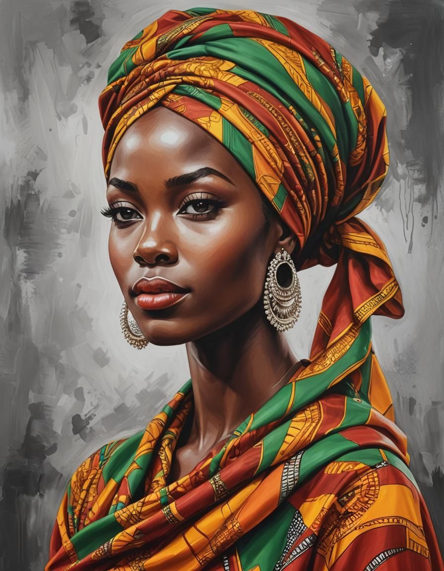 African Beauty Queen with Colorful Head Scarf
