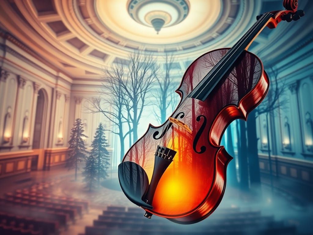 Dreamy Violin Concert Scene in Pastel Colors