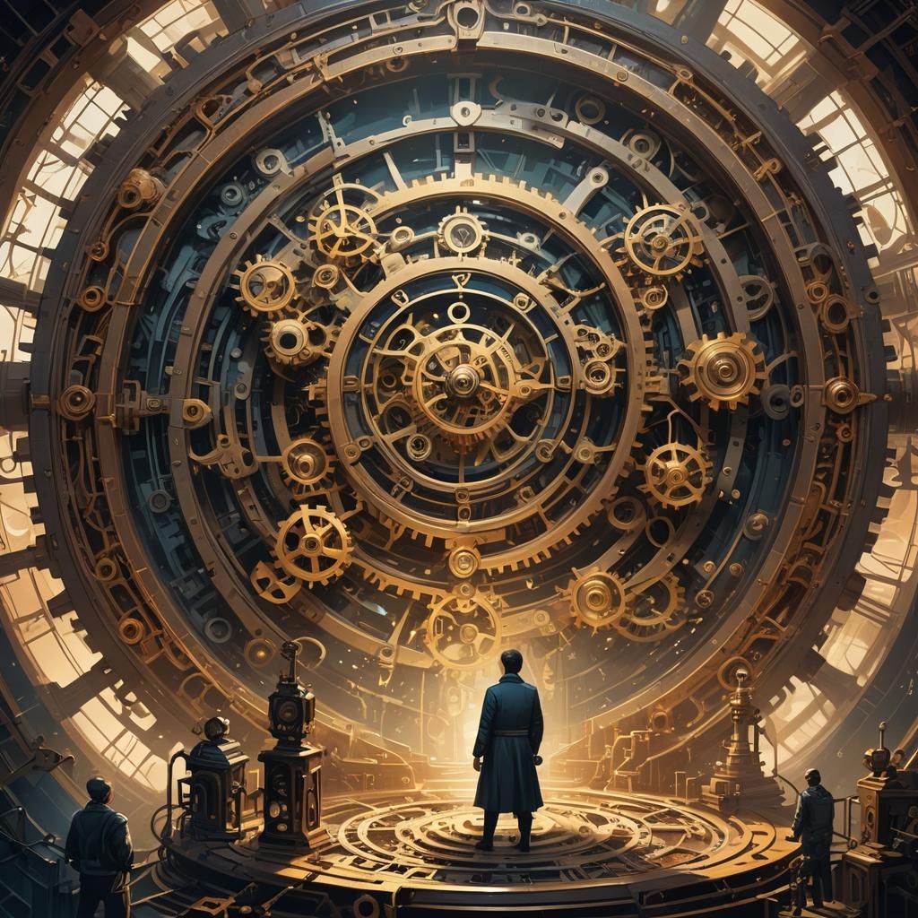 Clockwork Being in Simulation Chamber: Digital Concept Art