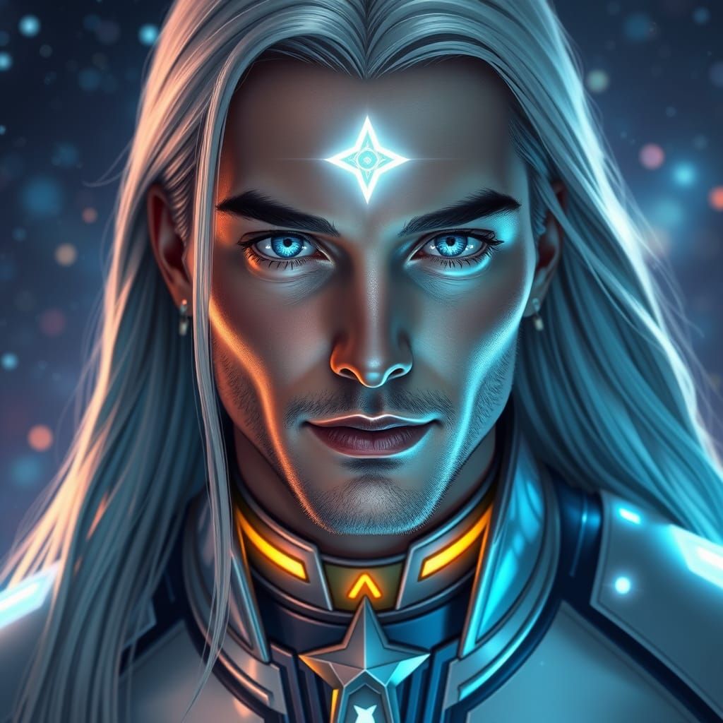 Hyperrealistic Star Man with Bioluminescent Suit