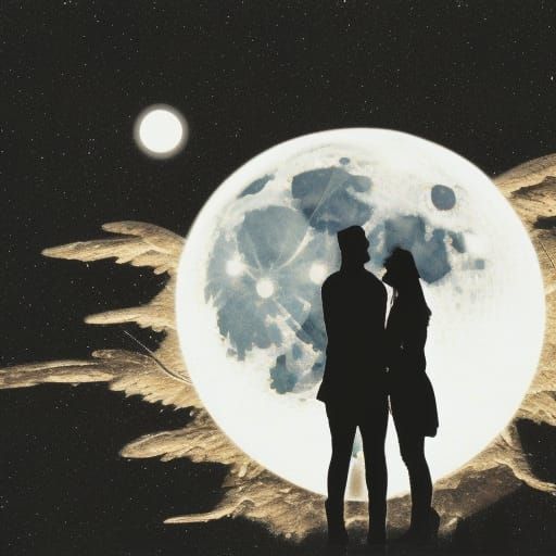 Angels Observing Moon Connection: Ethereal Scene