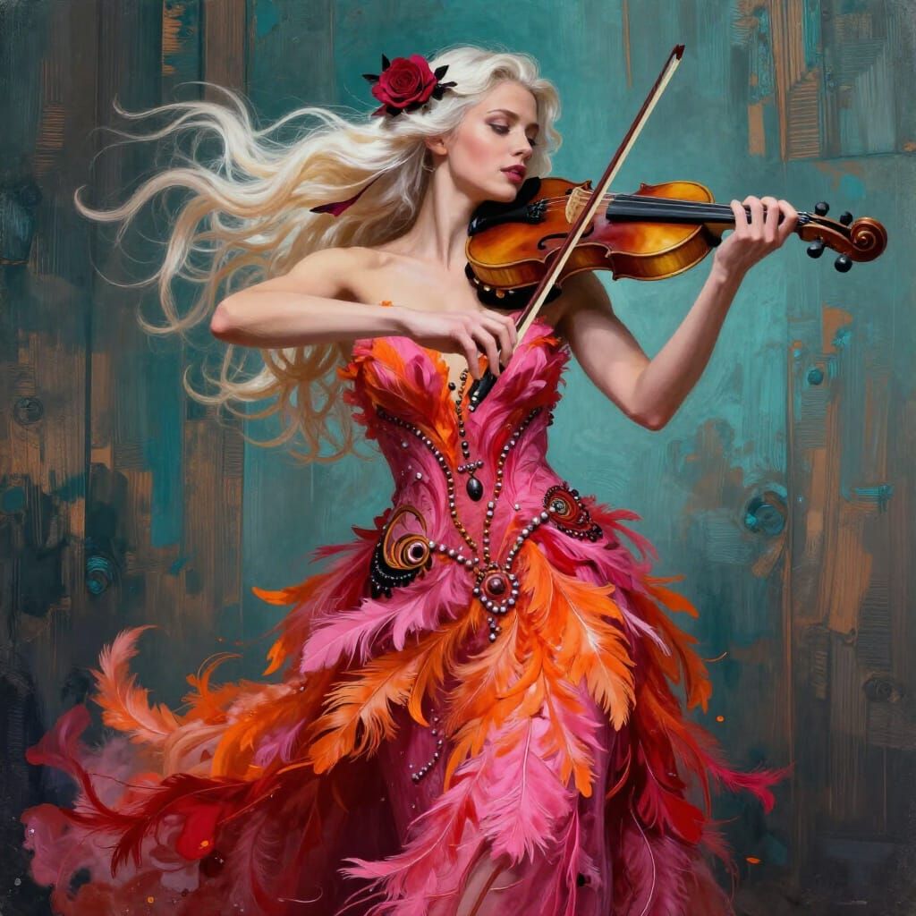Fantasy Woman Playing Violin with Rose Accents
