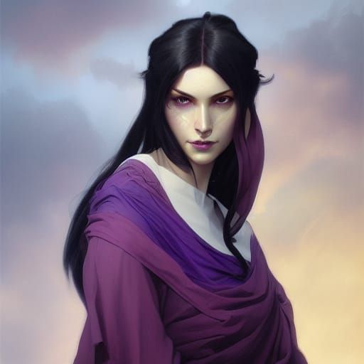 Purple Tiefling Monk Portrait in Detailed Digital Art