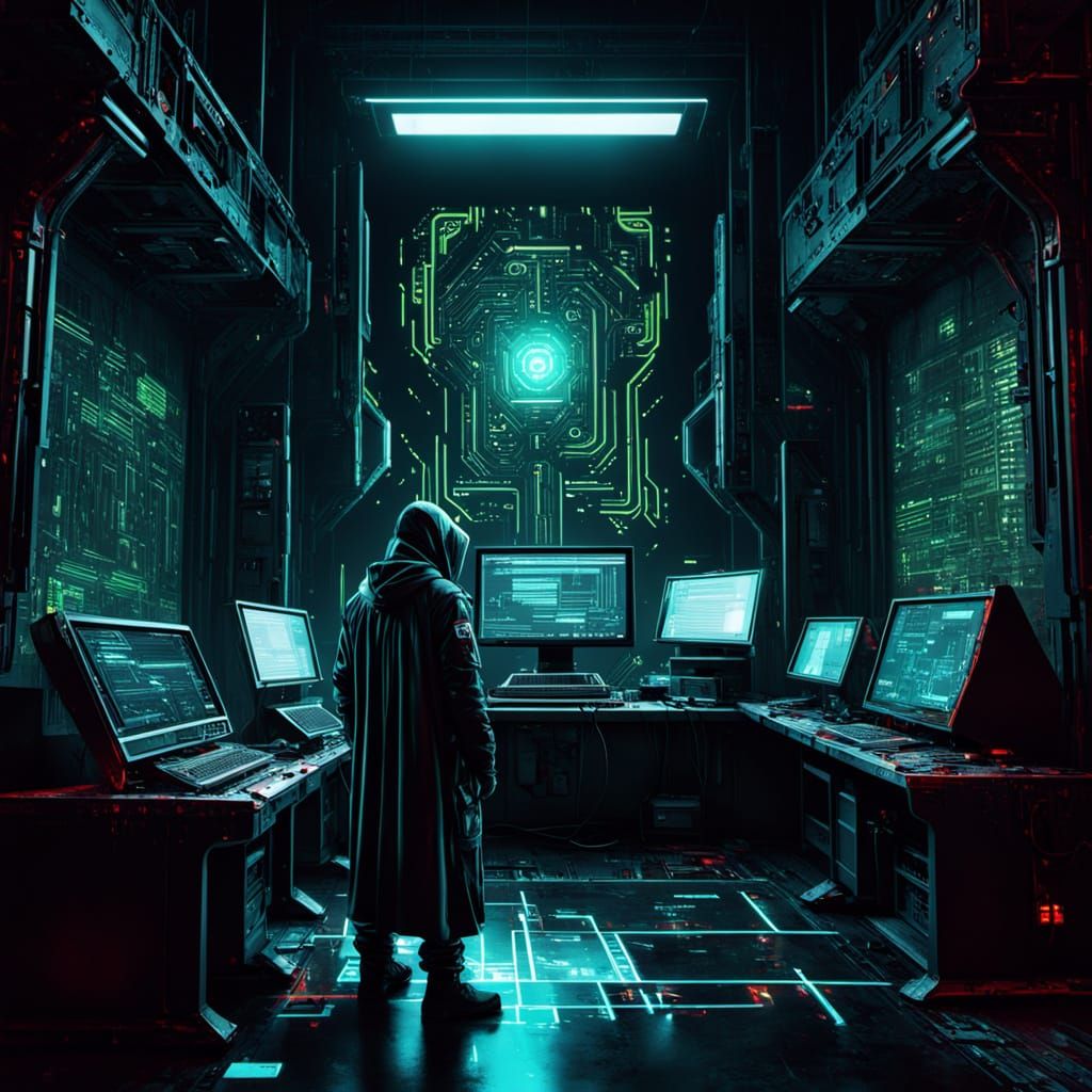 Neon Noir Cyberpunk Circuit Board in Glitchy, High-Contrast ...