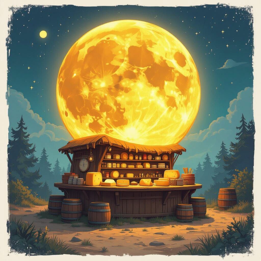Glowing Cheese Moon Bar in Dreamlike Scene