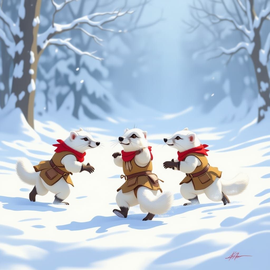 Stoats Flee Wild Boar on Snowy Path