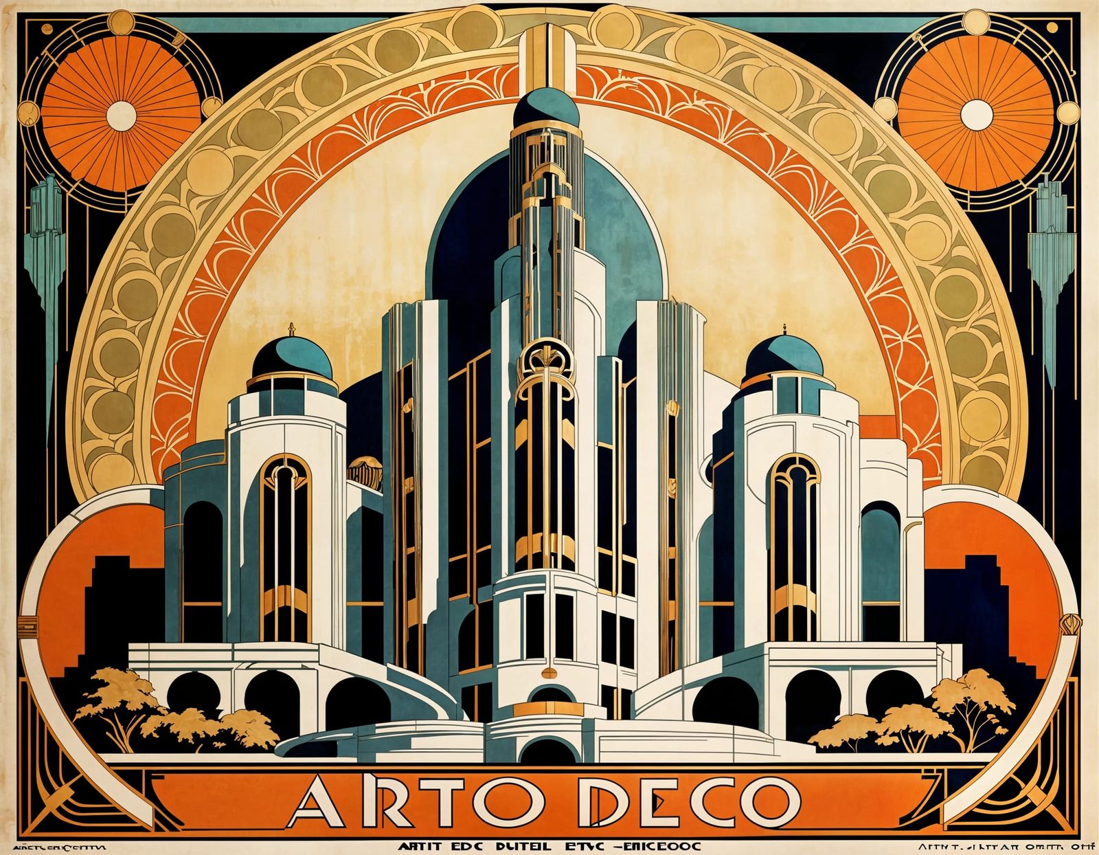 Art Deco Building in Alphonse Mucha Style