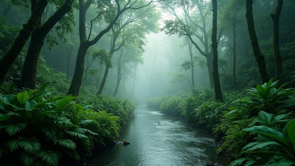Lush River Runs Through Humid Alien Jungle