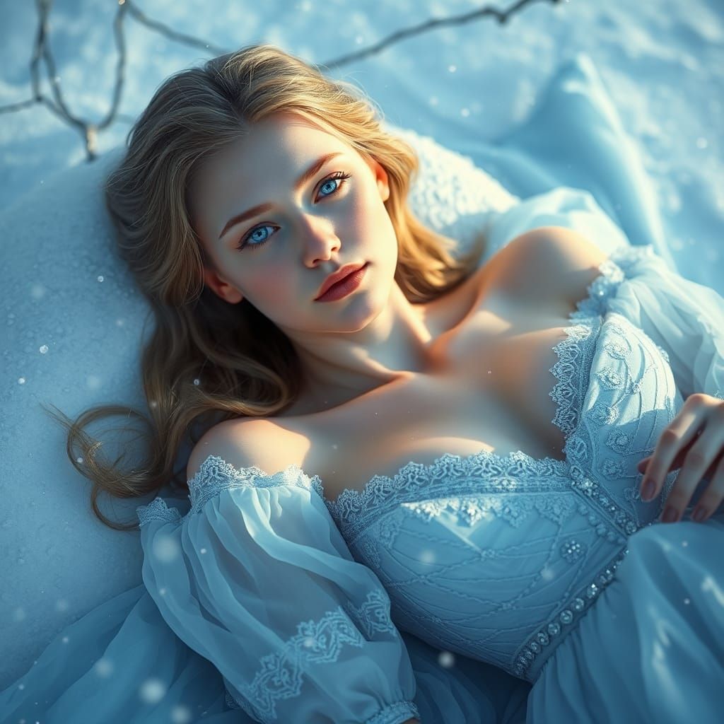 Winter Beauty with Bright Blue Eyes in Fantasy Art