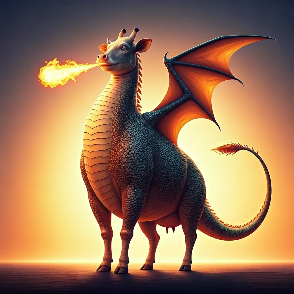 Majestic Hybrid Creature with Dragon Wings and Fire Breath